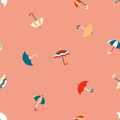 Hand drawn abstract geometric parasol seamless pattern. Perfect print for textile, fabric, T-shirt. Retro style vector illustration.