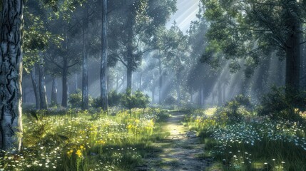 Obraz premium A forest with a path through it