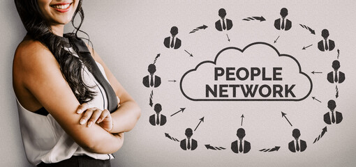 Human Resources Recruitment and People Networking Concept. Modern graphic interface showing...