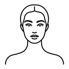 Woman face line icon. Female head, neck and shoulders, front view. Aesthetic beauty concept. Cosmetology, spa procedures, skin care. Minimalist style, editable strokes.