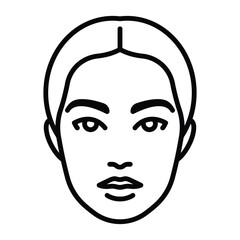 Female face, line icon. Young woman head, front view. Minimalist style, editable strokes. Health and beauty concept. Good for cosmetology, spa procedures, skin care