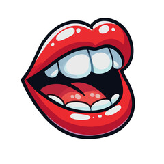 Vibrant Cartoon Illustration of Red Lips with Playful Expression, open-mouth expression. Ideal for pop art themes, digital design projects, and expressive visual content.