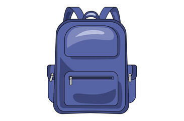 School bag, travel backpack. Blue 
travel bag for children. Briefcase for textbooks, office supplies. Isolated element for composing poster, banner, advertising. Vector illustration.