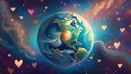 Fototapeta premium 愛で包まれた地球と宇宙、銀河