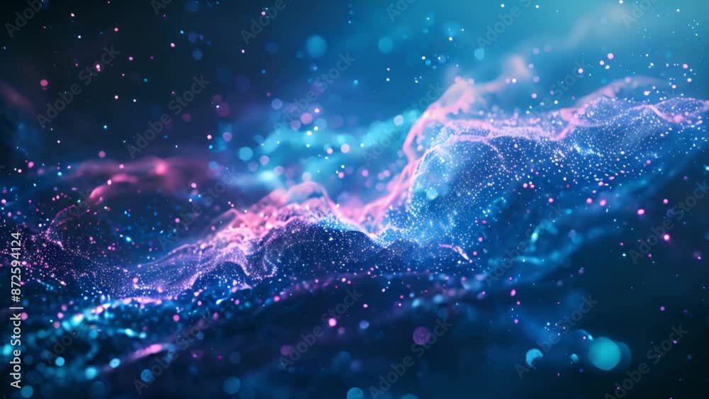 Leinwandbilder an abstract digital artwork featuring flowing blue and pink particles against a dark blue background