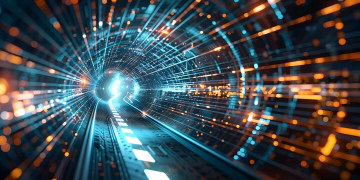 Leveraging Quantum Computing for Cutting-Edge AI in Digital Data Tunnel. Concept Quantum Computing, AI, Data Tunnel, Cutting-Edge Technology