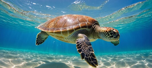 Fototapeta premium Turtle in ocean crystal-clear water