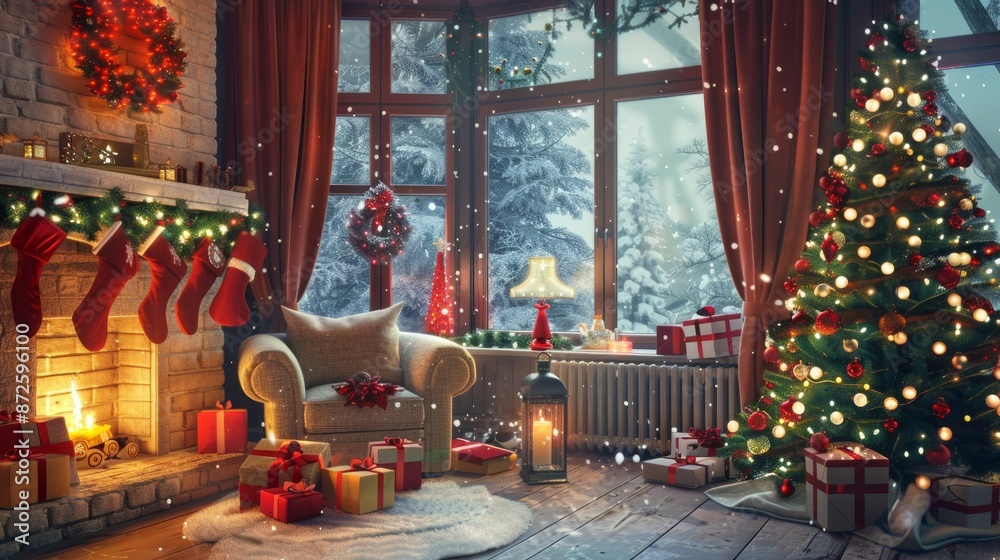 Wall mural cozy christmas living room