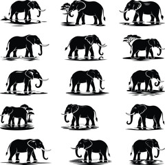 Elephant Silhouettes High Quality Nature Inspired Collection 003