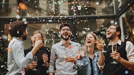 Startup team celebrating a successful product launch, innovation, business, achievement