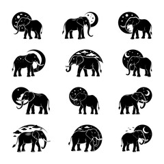 Elephant Silhouettes High Quality Night and Nature Inspired Collection 001