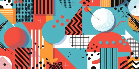 Obraz premium Abstract Geometric Background in Style with Colorful Shapes and Copy Space, Featuring Irregular Arrangement and Curves, Ideal for Seasonal Marketing and Discounts, AI-Generated, High-Resolutio