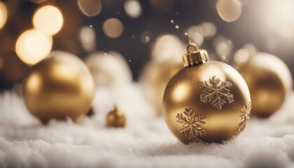 Fototapeta premium Golden christmas balls and a snowflake