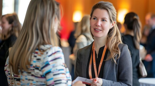 Businesswoman networking and exchanging business cards, professional