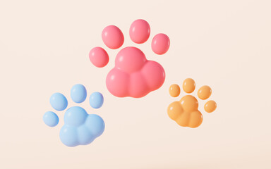 Cartoon pet paws, pet sign, 3d rendering.