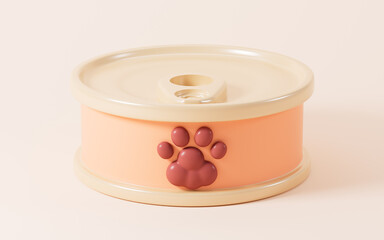 Cartoon canned pet food, pet food, pet wet food, 3d rendering.
