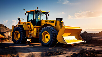 Fototapeta premium Powerhouse on wheels! Side view of a mighty yellow bulldozer ready for action