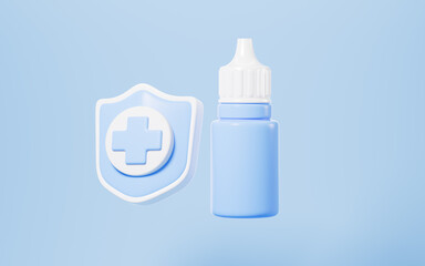 Fototapeta premium Cartoon shield and ear drops in the blue background, 3d rendering.