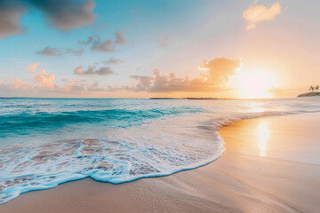 winter landscape, with snow-covered trees, a frozen lake, and a cozy cabin in the distance