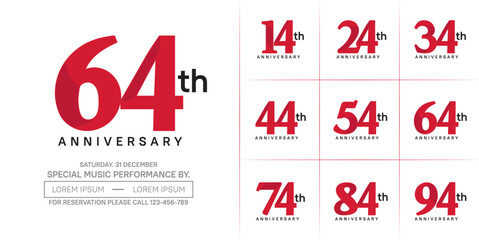 anniversary logotype set vector, red color for special day celebration