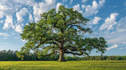 Obraz premium A large tree stands in a field of grass