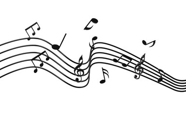 Cartoon stave and notes in the white background, 3d rendering.