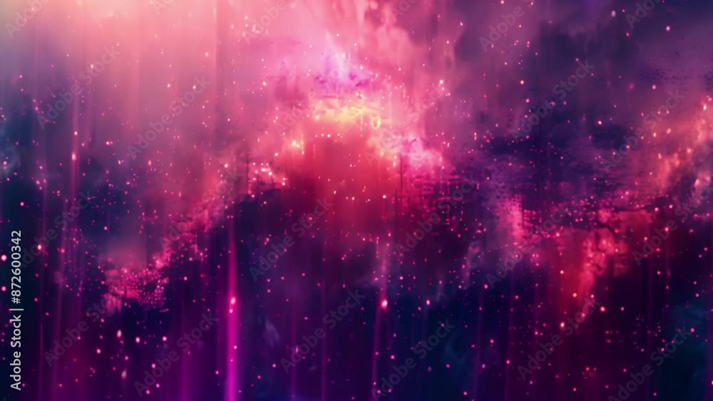 Poster a digital abstract artwork featuring a vibrant pink and purple color palette with glowing lights and