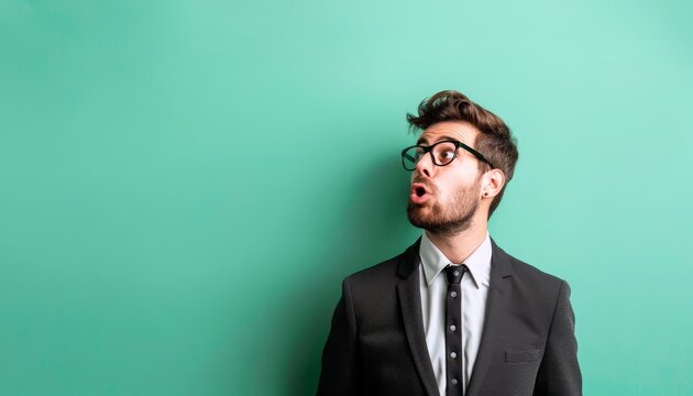 Confused man in office clothing. Shocked businessman. Surprised man against a solid background