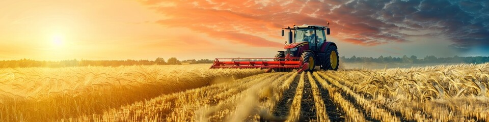 Fototapeta premium Autumn Harvest Scene with Agricultural Technology and Labor Day Celebration, Featuring Farmers Working Outdoors with Rice and Wheat, Highlighting Increased Grain Production and Healthy Eating, AI-Gene