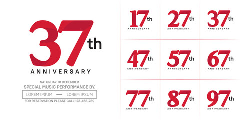 anniversary logotype set vector, red color for special day celebration