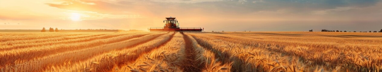 Fototapeta premium Autumn Harvest Scene with Agricultural Technology and Labor Day Celebration, Featuring Farmers Working Outdoors with Rice and Wheat, Highlighting Increased Grain Production and Healthy Eating, AI-Gene