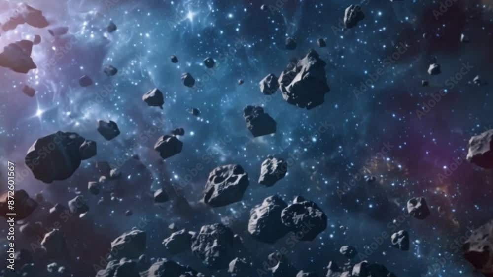 Aufkleber This field of asteroids drifts through a nebula in outer space. Space background