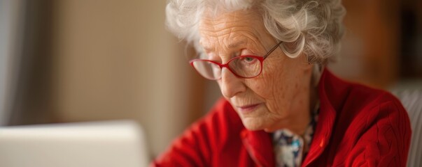 Senior Woman Safely Managing Her Finances Online: Updating Personal Details on Secure Banking Website
