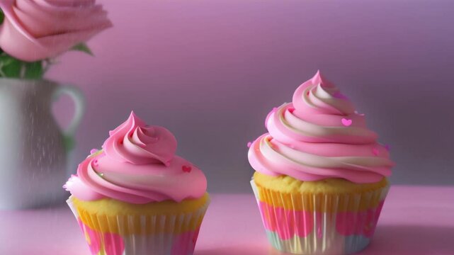 cupcake with pink frosting and sprinkles ,generative ai
