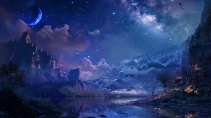 Fototapeta premium Magical Night Sky Landscape
