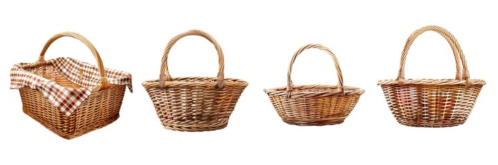 Collection of basket isolated on transparent background. Generated AI