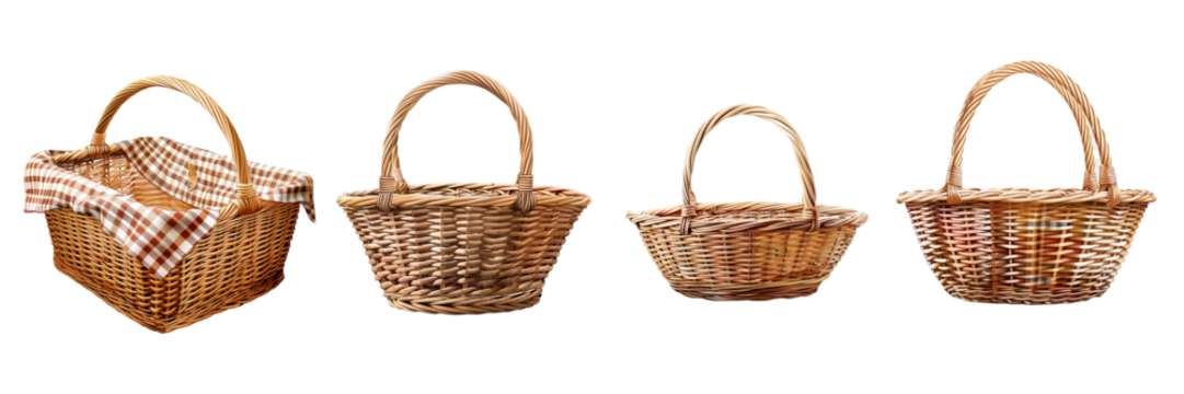 Collection of basket isolated on transparent background. Generated AI