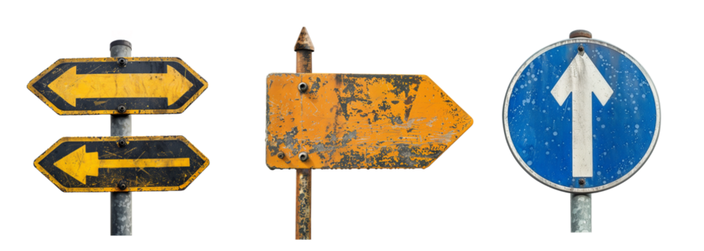 Collection of old road sign isolated on transparent background. Generated AI