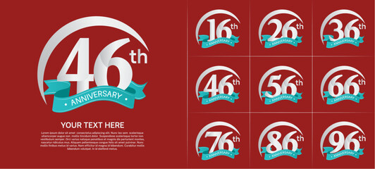 anniversary logotype set vector, silver color with green ribbon for special day celebration