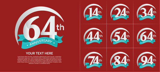 anniversary logotype set vector, silver color with green ribbon for special day celebration