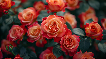 Obraz premium Pretty roses that are fully open and given as a present for Mother's Day captured in vivid colors Creative resource , Roses and hearts for Valentines Day Selective focus 