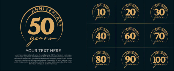 anniversary logotype set vector, brown color with circle for special day celebration