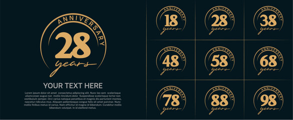 anniversary logotype set vector, brown color with circle for special day celebration
