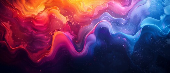 Vibrant Abstract Fluid Art with Colorful Waves and Cosmic Elements in a Dynamic Composition