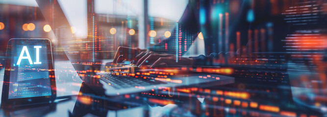 A man is working on a laptop