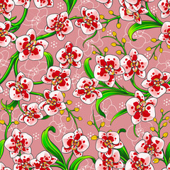 Beautiful Blood Orchid Seamless Pattern