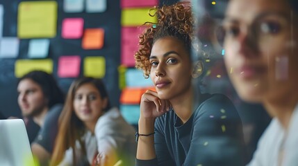 Diverse team of professionals brainstorming ideas in a contemporary office, teamwork, innovation