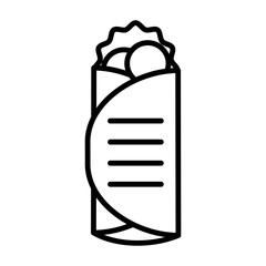 
Illustration depicting a black icon of lavash with filling (lettuce, tomatoes, etc.) on a white background