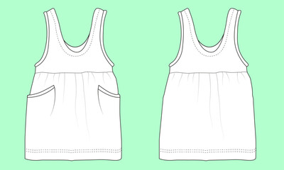 Girls mock sleeve dress fashion illustration flat sketch vector.  