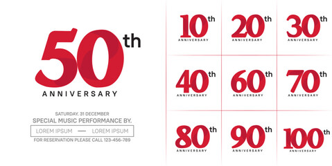 anniversary logotype set vector, red color for special day celebration